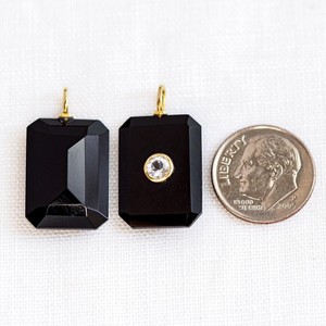 Pierre précieuse sculptée en forme de rectangle d'onyx noir naturel pendentif en argent 925 pierre d'onyx plaqué or collier pendentif bijoux pour femmes - Product Image 5