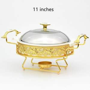 Luxury Golden Finished Chafing dish with Lid hanger Ornate Arabic Style Stainless Steel Chafing Dish Large Buffet Food Warmer - Product Image 5