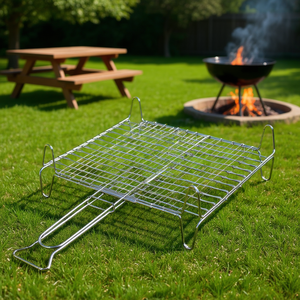 Parrilla de barbacoa de doble malla cromada pulida A13540 con patas de acero 40x35cm - Product Image 3