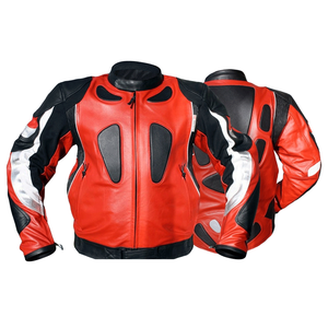 Chaqueta de motociclismo de piel de vaca auténtica negra/roja para hombre, chaqueta de moto de carreras de carretera con protecciones CE para hombre - Product Image 1