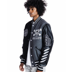 Veste universitaire personnalisée en streetwear avec broderie de patchs, manches en cuir, mélange de laine, unisexe, style Letterman, veste bomber, veste de baseball - Product Image 4