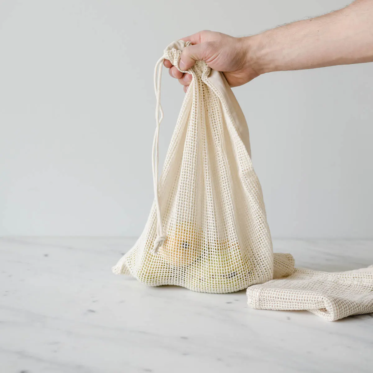 Premium Cotton Mesh Produce Drawstring Bags For Fruits Bio Degradable Mesh Muslin Bags Eco Green Cotton Bag Sustainable