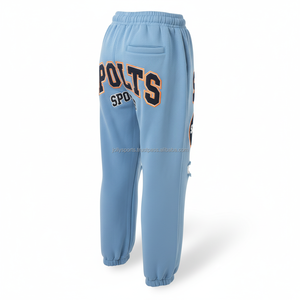 Pantalones de correr para mujer 300 GSM algodón poliéster polar azul cielo estilo desgastado Chenille bordado logotipo personalizado Pantalones de mujer - Product Image 5