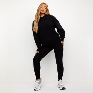 Sudadera con capucha y pantalones de chándal informales con hombros caídos y bordado de letras de alta calidad populares de nueva moda al por mayor para mujer - Product Image 5