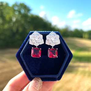 ชุดต่างหูและแหวนทับทิมรูปดอกกุหลาบ925ชุดเงินสเตอร์ลิงหรูหราสไตล์อาร์ตเดคโคสำหรับเจ้าสาวเครื่องประดับงานแต่งงานสีแดงสุดหรูของขวัญแต่งงาน - Product Image 4