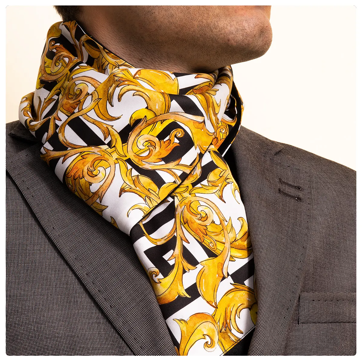 Gold Digital Printed Men's Customized Man Made Silk Scarf Ready Stock Double Faced Winter Warm agile supply chains Scarf