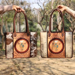 Bolso de mano de cuero de piel de vaca tallado de estilo occidental nuevo de doble mano, bolso de Compras de moda de alta calidad para mujer - Product Image 3