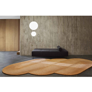 Alfombra de lana hecha a mano personalizada, diseño de onda amarilla, alfombra con patrón de espiral contemporáneo, alfombra artística de lujo con mechones a mano para sala de estar - Product Image 1