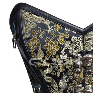 Corset sur mesure en brocart dragon avec garnitures en cuir véritable et baleines en acier robustes - Product Image 5