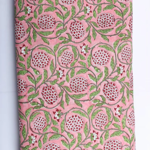 Fabric by Yard Strawberry Pink Green and Red Indian Floral Block Printed Cotton <strong>Cloth</strong> for Gift Dress Bags Women's Clothing