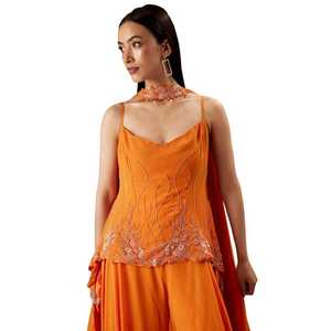 Diseñador Orange Georgette Palazzo Suit con Dupatta Ideal para mujeres Venta al por mayor Festival étnico Fiesta Moda Boda Desgaste - Product Image 2