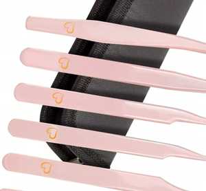 Pinces à épiler professionnelles pour extensions de cils, rose pâle, 90 degrés, bout fin, 45 degrés, longues, isolation, antistatiques, précision, 10 mm - Product Image 3