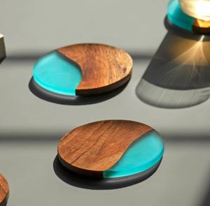 Vente en gros de sous-verres en bois et en résine, ensemble carré rond, design, tasse à thé et café, sous-verre en résine en bois, vente en gros, prix décoratif - Product Image 4