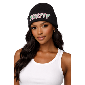 หมวกบีนนี่สีดำ 08 ลาย Pretty Girl สำหรับชมรมนักศึกษาหญิง สีชมพูและสีเขียว สไตล์นักศึกษาหญิง ชุดนักเรียนหญิงแบบกรีกที่มีสไตล์ - Product Image 5