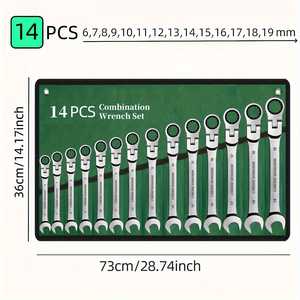 Juego de 14 Llaves de Trinquete de Acero Cromo Vanadio CRV de Grado Industrial, Resistentes, con Cabezas Giratorias de Liberación Rápida y Llaves de Boca Abierta - Product Image 6