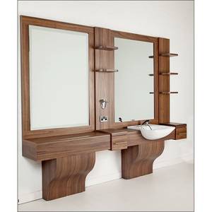 Station de coiffure et de maquillage réglable en bois durable et écologique avec miroir sur pied, tiroir et évier – Mobilier moderne pour usage hôtelier - Product Image 1