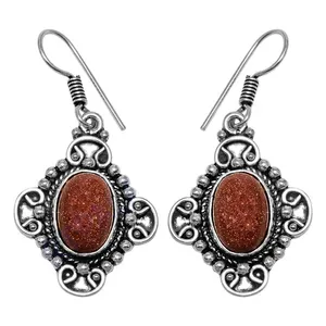 Boucles d'oreilles pendantes de luxe vintage tibétaines en argent avec pierre naturelle sertie clos pour femme - Cadeau - Product Image 2