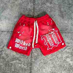 Pantalones cortos de algodón lavados con ácido y piedra con parche bordado de gran tamaño descolorido informal personalizado para hombre - Product Image 2