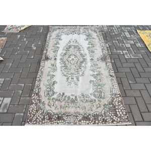 Vintage Rug, 3.7x6.8 ft Area Rug, <b>Brown</b> Green <b>Wool</b> Rug - Product Image 1