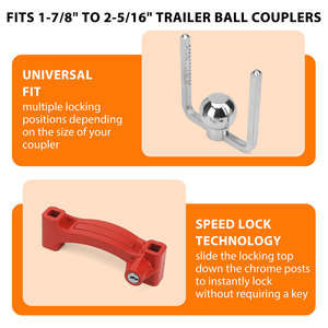 Vypart Heavy-Duty <b>Bar</b> Lock <b>Security</b> for Trailer Hitch Fitted 1-7/8 to 2-5/16 Ball Couplers Red Shackle Set - Product Image 4