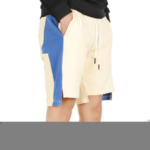 กางเกงขาสั้นสำหรับผู้ชายผ้าโพลีเอสเตอร์100% ยืดหยุ่นเอวแบบลำลองสีเบจและสีน้ำเงิน - Product Image 1