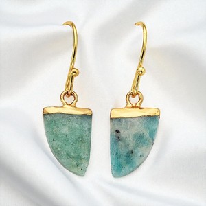 Gold Plated Trendy <b>Emerald</b> Stone Horn <b>Earrings</b> for Women Gift Dangle Gemstone <b>Earring</b> Jewelry Wholesale Supplies - Product Image 1