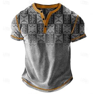 Camiseta de Verano 2026 para Hombre, Cuello en V, Estampado a Cuadros 3D, Estilo Retro Urbano, Abotonada, Manga Corta, para Exteriores - Product Image 2