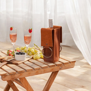 Bouteille de vin unique réutilisable personnalisable sac de pique-nique en cuir véritable portable vintage pour les anniversaires vente en gros en usine - Product Image 2