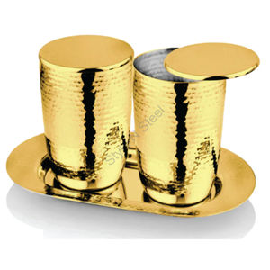 Stainless Steel Premium High-quality 2-piece <b>Set</b> With Gold Hammered <b>Glass</b>, an SS Lid, and SS Tray Color CLASSIC Stylish Design - Product Image 2