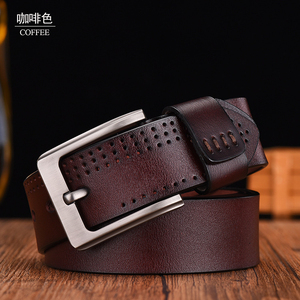 Ceinture décontractée pour homme en cuir véritable avec boucle en alliage personnalisée, motif uni - Product Image 2