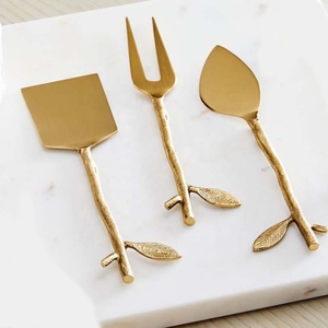 Gold Polished New Arrival Personalized Custom logo <b>Cheese</b> <b>Set</b> With Branches Flower Stainless Steel Butter Spreader & Slicer - Product Image 3
