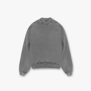 Gris foncé Vintage Stone Wash Sweatshirt 500gsm Heavyweight Distressed Acid Washed Mock Neck Hoodies DDP Shipping - Product Image 4