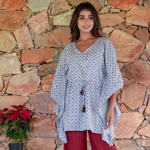 Verano algodón Kaftan Top pijama Boho moda Casual Wear vacaciones playa impreso 2 piezas conjunto tejido hasta el suelo patrón Natural - Product Image 1