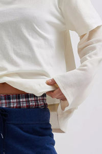 Camiseta de gran tamaño para mujer con mangas en capas, dobladillo de tela de gofre en contraste, ropa de calle informal, Camiseta de algodón 100% holgada a la moda - Product Image 2