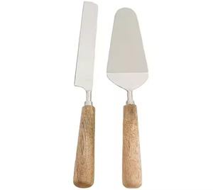 Espátula elegante para servidor de pasteles, mango de madera plateado, servidor de pasteles, cortador de madera para hornear, cucharas de Metal para servir pasteles con mango - Product Image 1