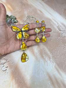 Hecho a mano plata esterlina rodio y oro plateado miel Dahlia collar pendientes Conjunto elegante joyería Floral regalo para ella - Product Image 4