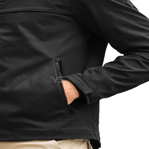 OEM แจ็คเก็ตผ้านิ่มมีฮู้ดสำหรับผู้ชายสีดำ, แจ็คเก็ตระบายอากาศได้ดีน้ำหนักเบาทนทานยั่งยืนแห้งเร็ว - Product Image 6