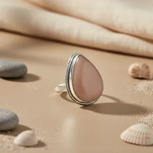 Elegant Women's 925 Sterling Silver Teardrop Cocktail Ring with Brown <b>Rose</b> <b>Quartz</b> Gemstone Bezel Setting Party <b>Jewelry</b> Accessory - Product Image 3