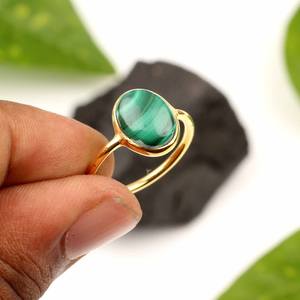 Anillo de bodas de plata de ley 925 auténtica chapado en oro de 18 quilates con ajuste de bisel de piedras preciosas de malaquita Natural para mujer - Product Image 3