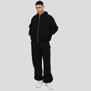 Survêtement 2025 de haute qualité 100% coton, pantalon uni et sweat à capuche zippé, vêtements décontractés, survêtement d'hiver pour hommes - Product Image 4