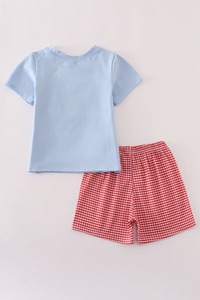 ชุดกางเกงขาสั้นผ้าสแปนเด็กซ์/ผ้าฝ้ายลำลองอัจฉริยะดีไซน์สร้างสรรค์ใส่สบายชุดผ้าปะติดดินสอแอปเปิ้ลสีฟ้าสำหรับเด็กวัยหัดเดิน - Product Image 6