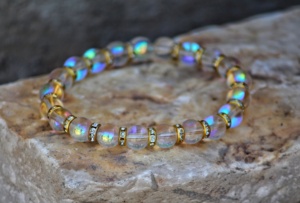 กำไลข้อมือควอตซ์ Angel Aura แท้,คริสตัลบำบัดควอตซ์ยืดหินอัญมณีควอตซ์สีรุ้งทรงกลม AAA - Product Image 3