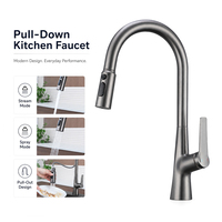 Robinet de cuisine moderne gris bronze laiton avec douchette extractible à levier unique et cartouche céramique, montage sur plan, luxe
