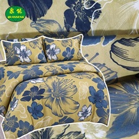 Vente en gros directe usine – Tissu brossé léger 80 GSM à motif floral bleu sur fond jaune pour vêtements et textiles de maison