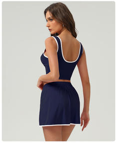 Atmungsaktives Spandex/Polyester Ärmelloses Schnelltrocknendes Damen-Tennisoutfit Freizeitkleidung 2-teilig V-Ausschnitt Weste Shorts Sport-Trikot - Product Image 5