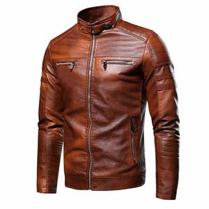 New Arrival <b>Men's</b> High Quality Breathable Stand Collar <b>Leather</b> Jacket Customized Logo Design Sustainable for Winter Low Price - Product Image 3