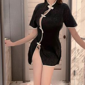 2026 Lencería Cheongsam Sexy de Talla Grande Estilo Retro para Mujer, con Abertura Alta, Conjunto de Tentación Estilo Uniforme, con Tanga - Product Image 3