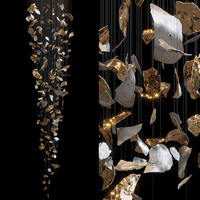 Lustre contemporain en flocon de tissu en métal doré argenté pour hall d'hôtel Éclairage suspendu pour hall de restaurant à haut plafond
