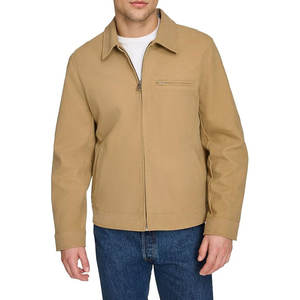 Veste en simili cuir vintage pour homme, couleur unie, col montant, fermeture éclair sur le devant, logo, technique de lavage, imperméable, écologique pour l'hiver - Product Image 1