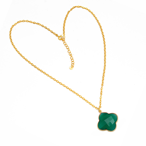 Collier en argent sterling 925 plaqué or minimaliste fait à la main avec pierre précieuse en onyx vert naturel pour femme, cadeau de naissance ou de mariage de décembre - Product Image 4